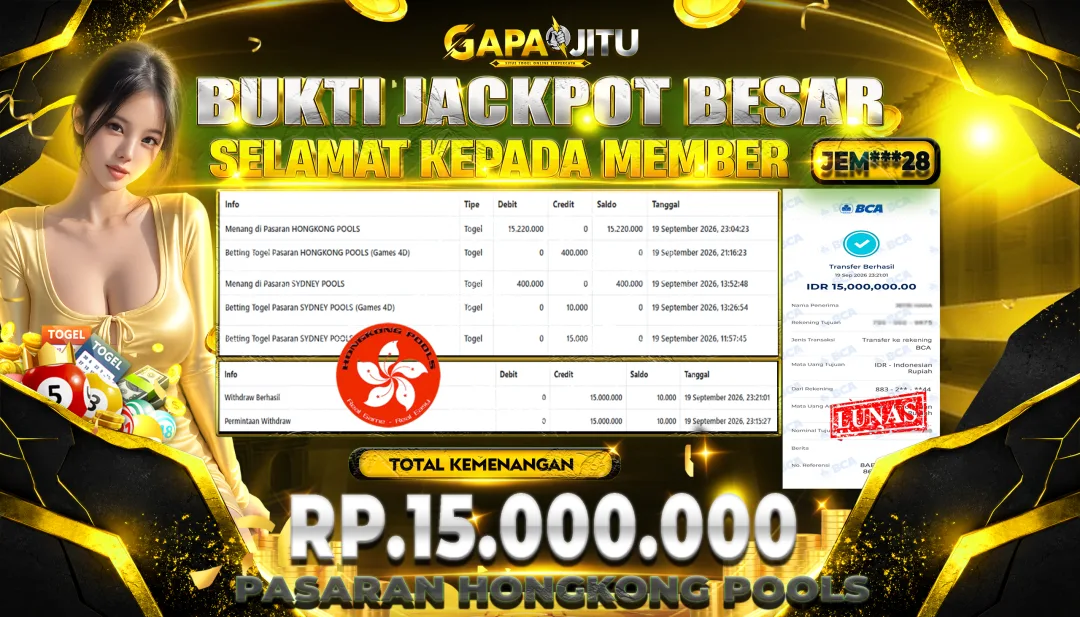 GAPAIJITU JACKPOT DI Pasaran HONGKONG POOLS  Rp.15.000.000.,- LUNAS