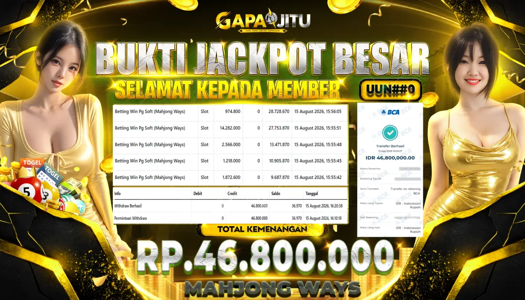 GAPAIJITU JACKPOT DI GAME SLOT MAHJONG WAYS Rp.46.800.000.,- LUNAS