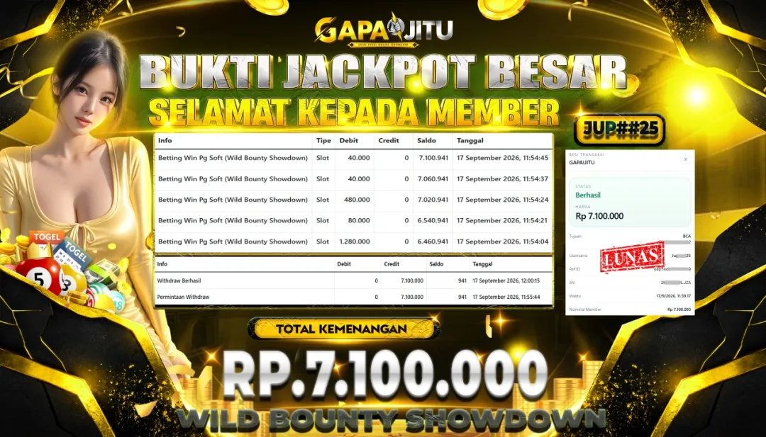GAPAIJITU JACKPOT DI GAME SLOT Wild Bounty Showdown Rp.7.100.000.,- LUNAS