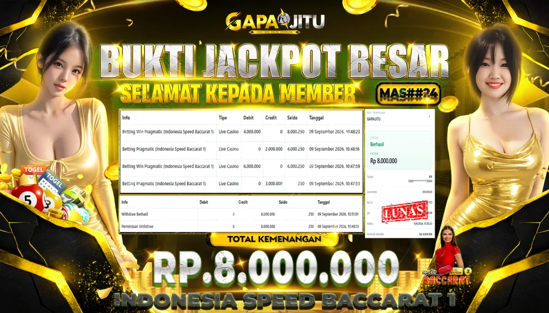 GAPAIJITU JACKPOT DI GAME Indonesia Speed Baccarat 1 Rp.8.000.000.,- LUNAS