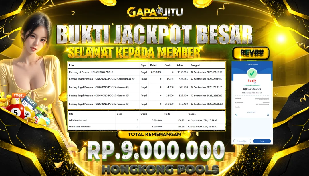 GAPAIJITU JACKPOT DI GAME TOGEL HONGKONG POOLS Rp.9.000.000.,- LUNAS