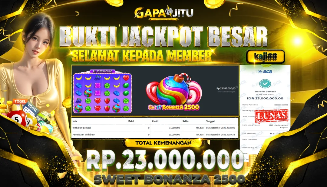 GAPAIJITU JACKPOT DI GAME Sweet Bonanza 2500 Rp.23.000.000.,- LUNAS
