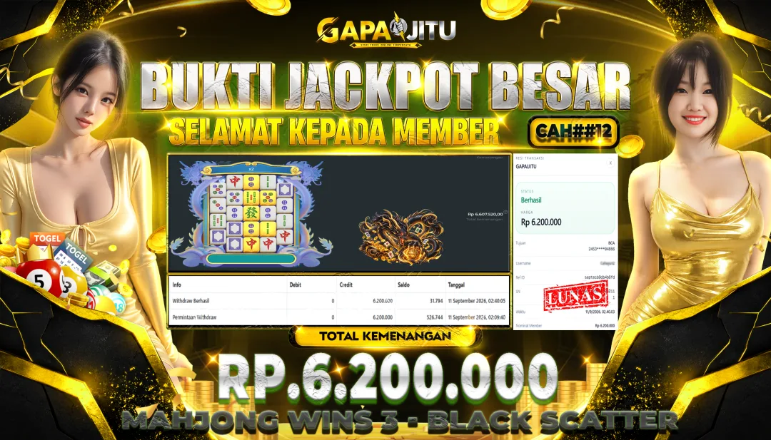 GAPAIJITU JACKPOT DI GAME Mahjong Wins 3 - Black Scatter Rp.6.200.000.,- LUNAS