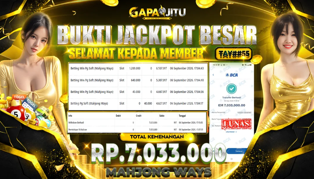 GAPAIJITU JACKPOT DI GAME SLOT Mahjong Ways  Rp.7.033.000.,- LUNAS