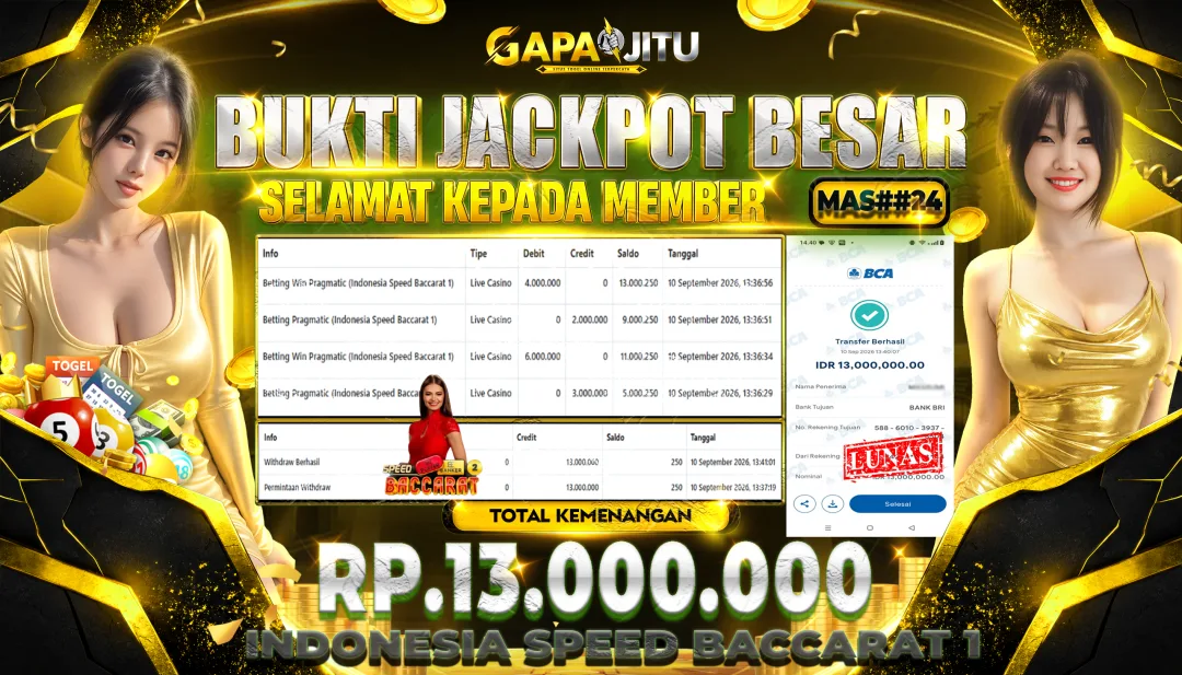 GAPAIJITU JACKPOT DI GAME Indonesia Speed Baccarat 1 Rp.13.000.000.,- LUNAS