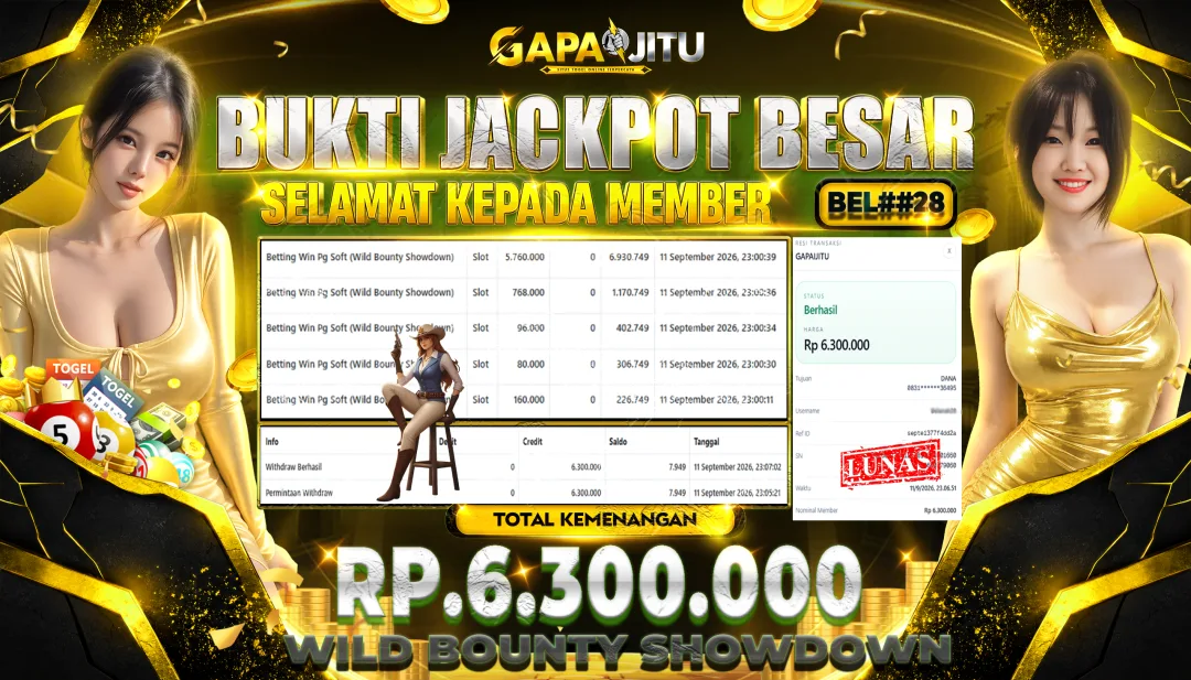 GAPAIJITU JACKPOT DI GAME Wild Bounty Showdown Rp.6.300.000.,- LUNAS