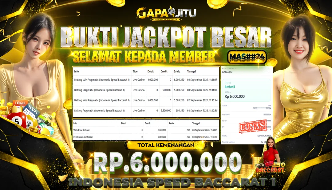 GAPAIJITU JACKPOT DI GAME Indonesia Speed Baccarat 1 Rp.6.000.000.,- LUNAS