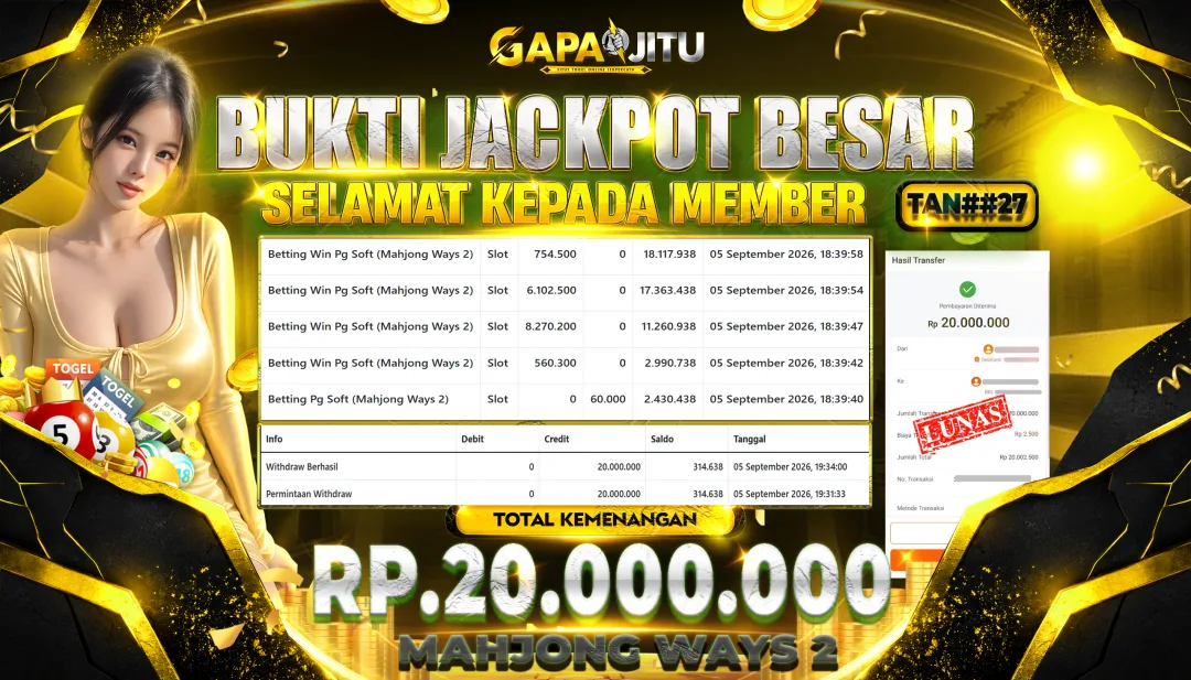 GAPAIJITU JACKPOT DI GAME SLOT Mahjong Ways 2 Rp.20.000.000.,- LUNAS