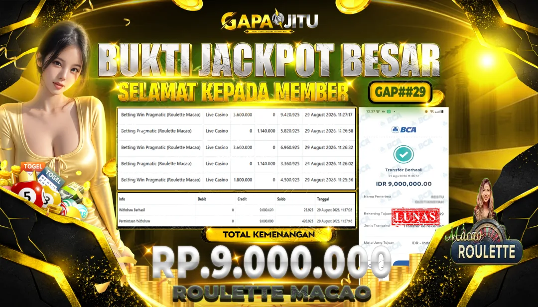 GAPAIJITU JACKPOT DI GAME Roulette Macao Rp.9.000.000.,- LUNAS