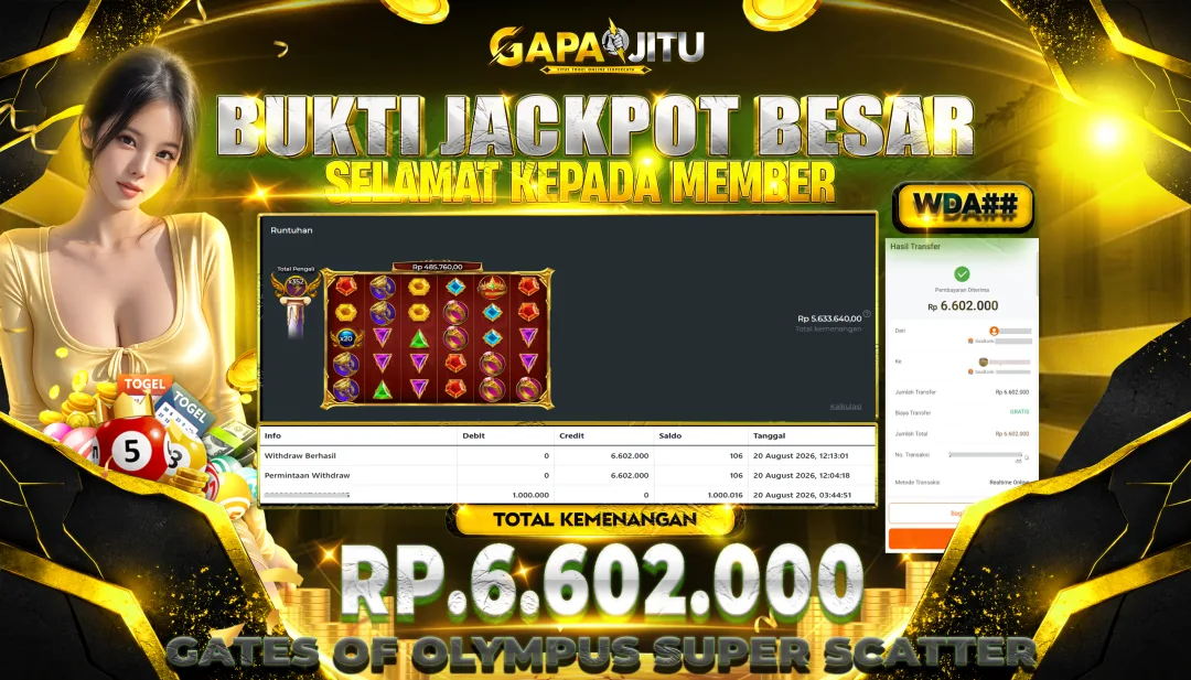 GAPAIJITU JACKPOT DI GAME SLOT Gates of Olympus Super Scatter Rp.6.602.000.,- LUNAS